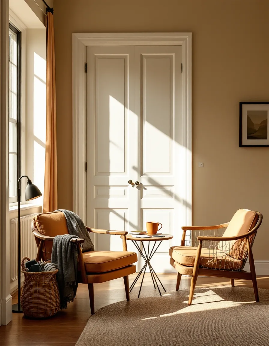 A quiet farmhouse room set for a one-to-one coaching session, two chairs facing each other